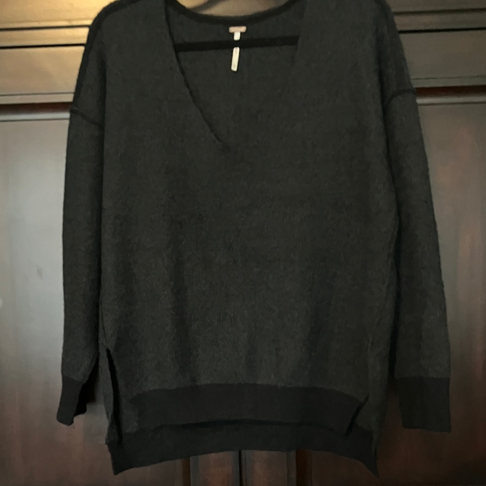 Free People Charcoal Blue V-Neck Sweater